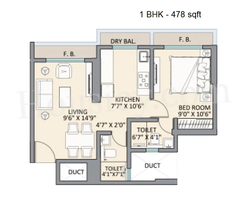Shripal Shanti Unit plan - 478 sq.ft.